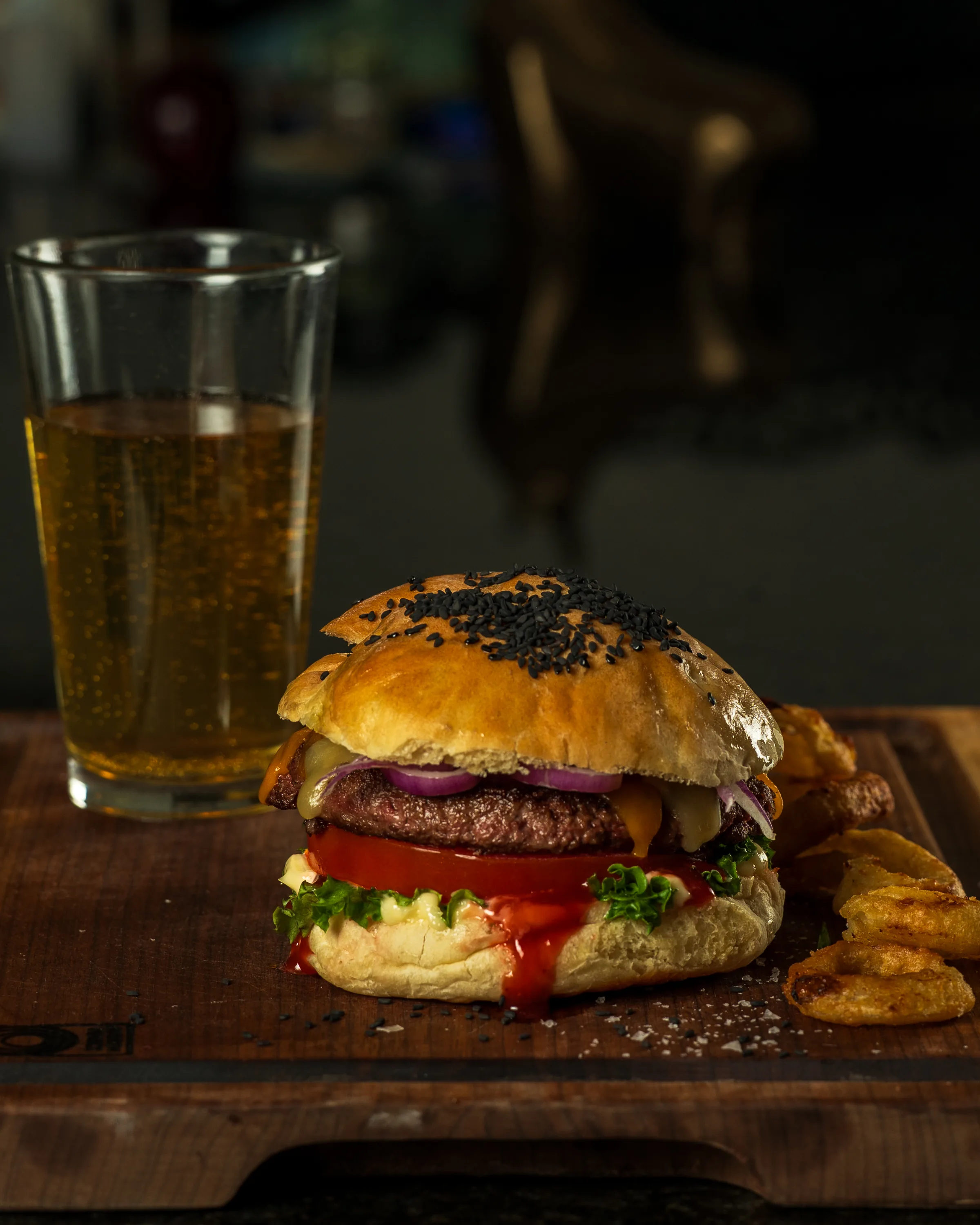 Professional burger photography shot on location for an NWA restaurant